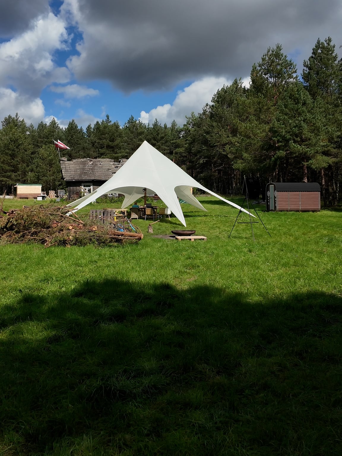A white canopy on the farmstead
